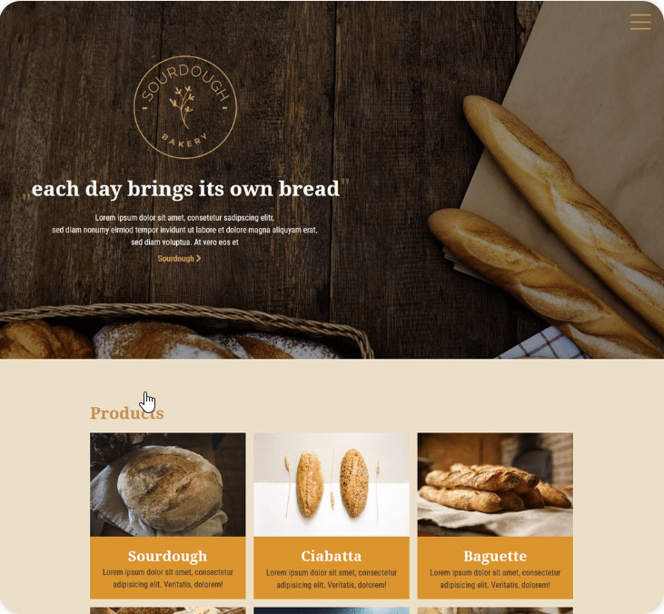 Plantilla Sourdough — sitio web tipo panadería